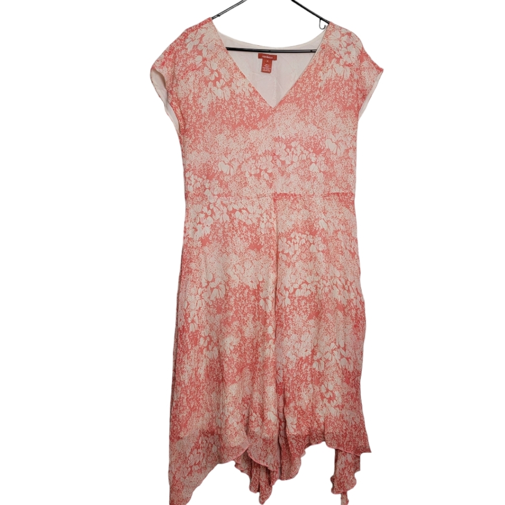 Sundance Avonlea Silk Asymmetrical Boho Coral & Cream Floral Dress Size 8